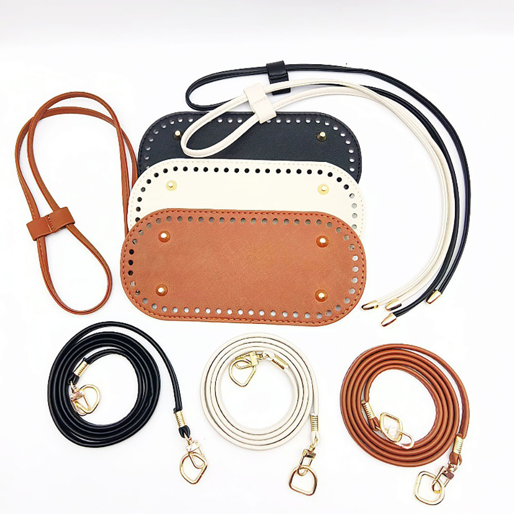 Crochet Market Bag - 3 ชิ้น DIY กระเป๋าทําชุดพร้อมโซ่หนัง PU ฐานกระเป๋าและสายคล้องไหล่โครเชต์กระเป๋าถืออุปกรณ์เสริม