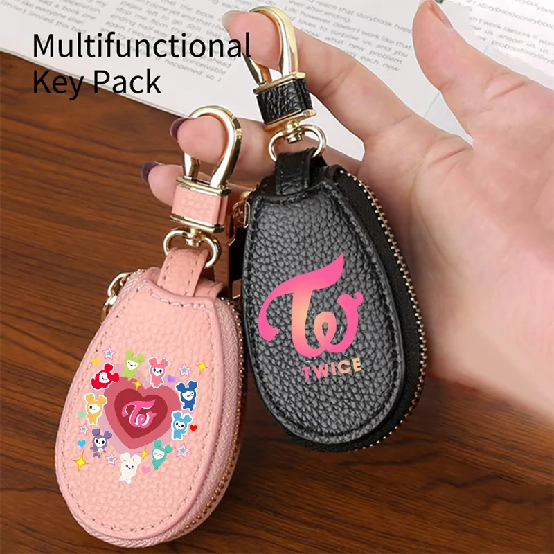 Women Bags And Purses - กระเป๋าใส่กุญแจหนังมีซิปสำหรับผู้หญิง พวงกุญแจ Kpop TWICE กระเป๋าใบเล็กอเนกประสงค์ ที่เก็บกุญแจ