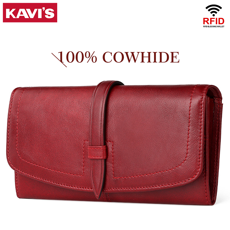 Women Bags Price - KAVIS กระเป๋าสตางค์ผู้หญิงกระเป๋าสตางค์หนังแท้ RFID ผู้ถือบัตร ID หน้าต่างแฟชั่นราคาดอลลาร์ยาวคลัทช์กระเป๋าโทรศัพท์มือถือ