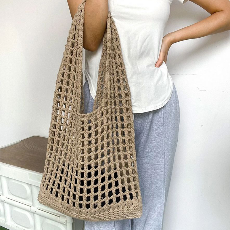 Crochet Market Bag - กระเป๋าถักโครเชต์แฟชั่นสำหรับผู้หญิงกระเป๋าโท้ทชายหาดฤดูร้อนกระเป๋าถือสวยงามกระเป๋าสะพายไหล่ถักทอโบฮีเมียน