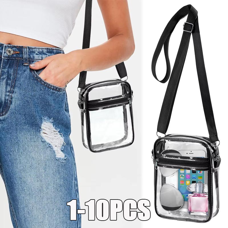 Women Bags And Purses - กระเป๋าสะพายข้างใสสำหรับผู้หญิง 1-10 ชิ้น พร้อมซิปและสายสะพายปรับได้ เหมาะสำหรับงานอีเวนต์ สนามกีฬา