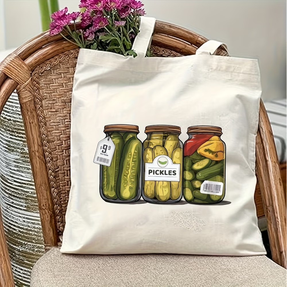 Women'S Tote Bags Designer - กระเป๋าผ้าแคนวาสขนาดใหญ่ 1 ใบ ทนทาน ลายกิมจิ กระเป๋าช้อปปิ้งแบบใช้ซ้ำได้