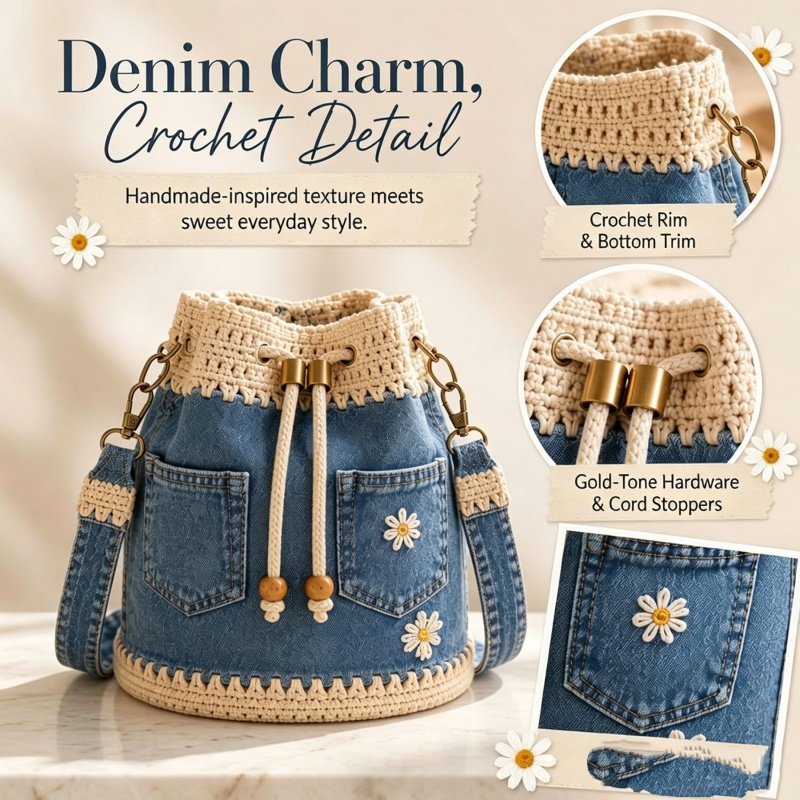 กระเป๋าถือโครเชต์ลายดอกไม้ กระ - Crochet Market Bag บทวิจารณ์และราคา