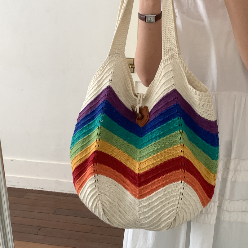 กระเป๋าถือชายหาดโครเชต์ลายรุ้ง - Crochet Market Bag บทวิจารณ์และราคา