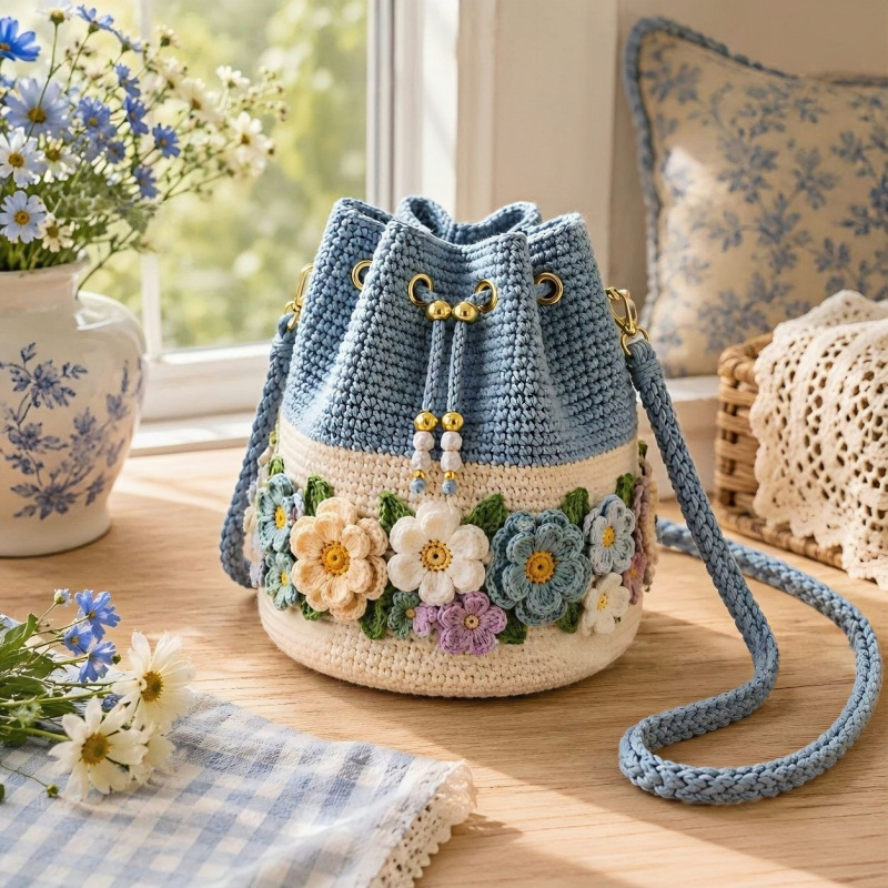 กระเป๋าถือถักโครเชต์ทำมือ ลายด - Crochet Market Bag บทวิจารณ์และราคา