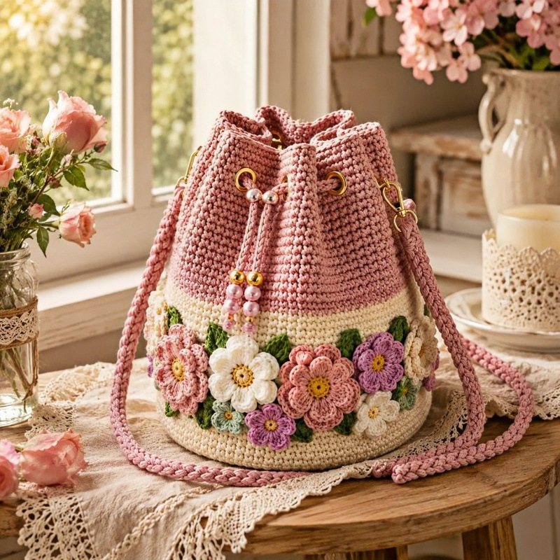 กระเป๋าถือถักโครเชต์ทำมือ ลายด - Crochet Market Bag บทวิจารณ์และราคา