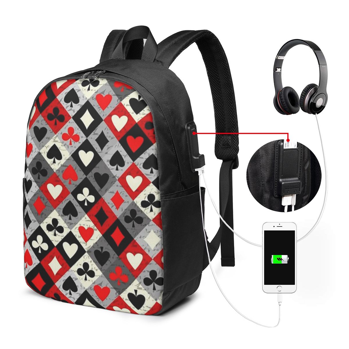 กระเป๋าเป้สะพายหลังลายไพ่โป๊กเ - Women Bags For College บทวิจารณ์และราคา